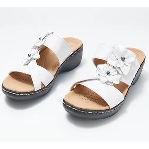 Clarks Collection Floral Wedge Slide Sandals -Merliah Violet in White Leather